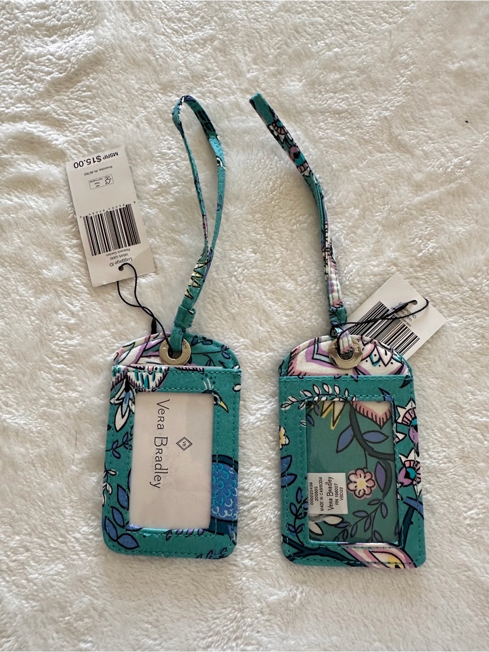Vera Bradley Teal Floral Pattern Luggage ID Tags - Pair